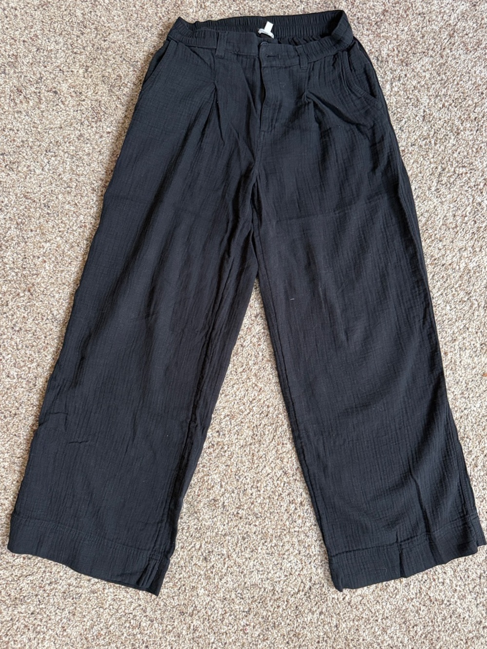 aerie Black Wide-Leg Linen Blend Trouser